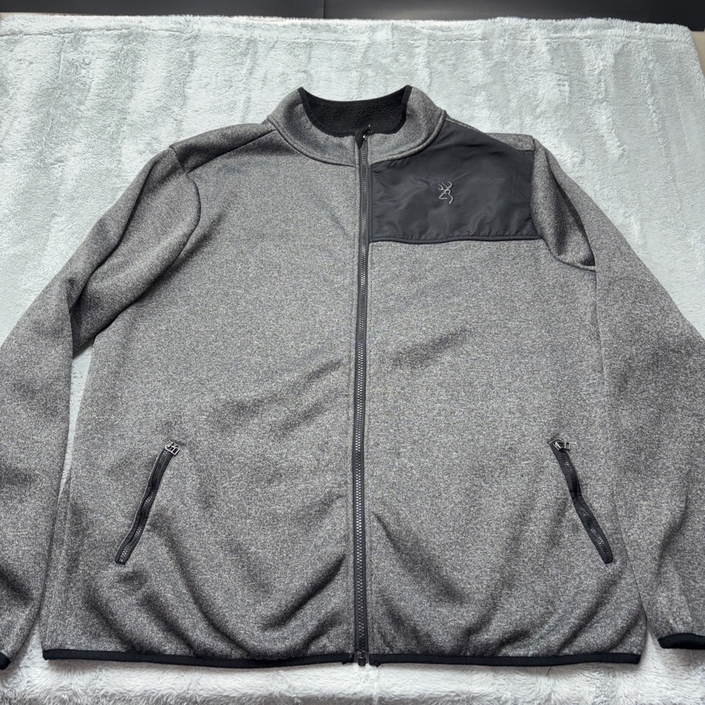 Browning Jacket Mens 3XL Gray Black‎ Fleece Lined Full Zip Buckmark Hunting